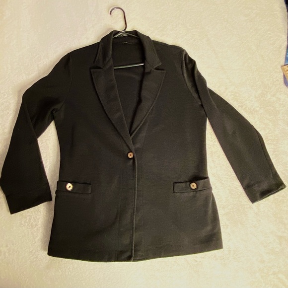 Women Black Light Jersey Blazer with Button Detail stretch Fabric Size Large - Picture 12 of 13